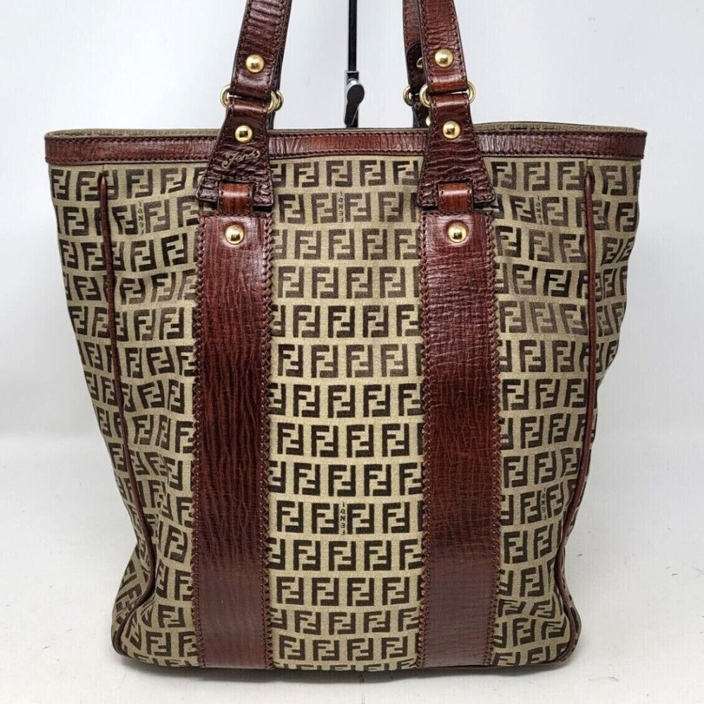 Fendi Beige & Brown Zucca Canvas Vertical-Strip Tote